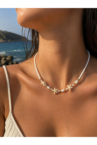 Burçin Örbük Accessory Deniz Yıldızı Figürlü Beyaz Kum Boncuk Kolye