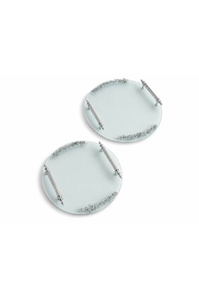 Nura Collection Двустранна кристална кръгла табла с дръжка от сребърна игла, ...