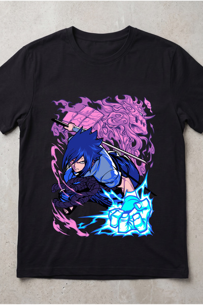Silkensoul Naruto Sasuke Uchiha Anime Printed Standard Cut Unisex Tshirt