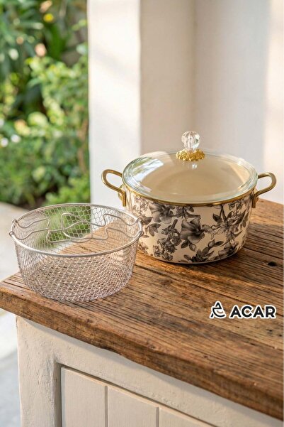 Onedekor Emaye Scottısh Garden Kızartma Tenceresi Gold 22 cm