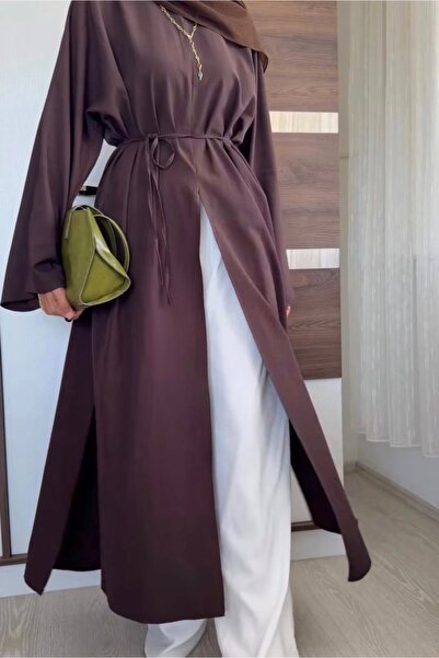 Bahar Altundemir Poplin Fabric High Collar Oversize Slit Long Abaya Tunic