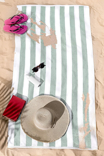 TAYA HOME Premium Beach Towel 80X150 cm 100% Cotton Navy Blue White Striped S...