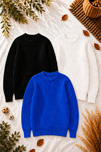 legends butik Men's 3-Piece Premium Ribbed Knitwear Sweater Set Crew Neck Sli...