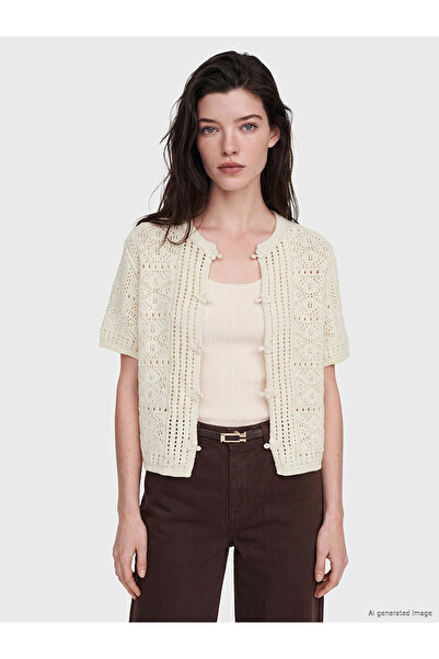 LC Waikiki Lcw Comfort Ecru Knitwear Openwork Cardigan with Nevavm Difference