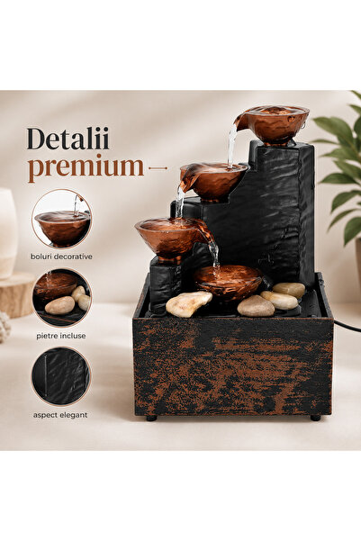 iTin Fantana Decorativa de Masa cu Cascada si Recirculare, LED, Pietre Decora...