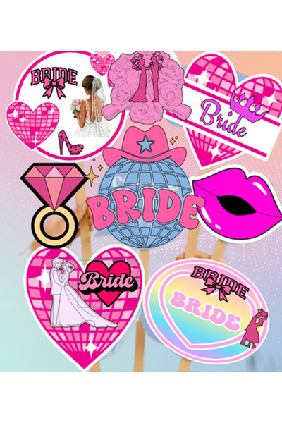 Hiras Dizayn 8 Pieces Bride Pink Red Wedding Engagement and Henna Night Fun S...