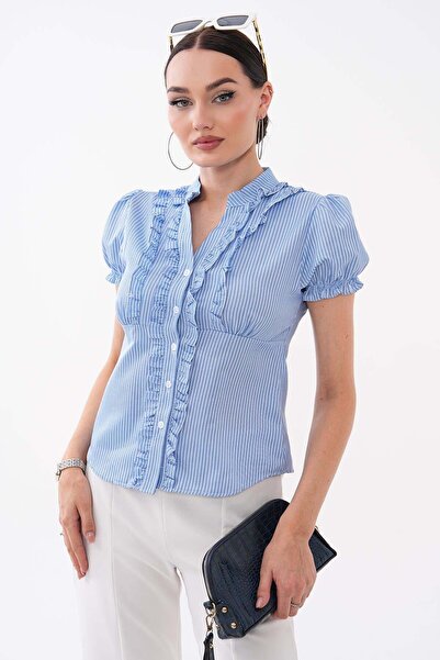 DazzUp Women's Hakim Collar Ruffle Detailed Shirt