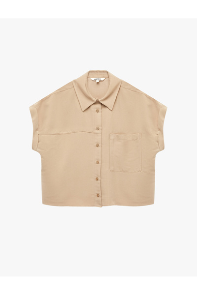 Koton Modal Blend Pocketed Stitching Detail Classic Collar Short Sleeve Shirt