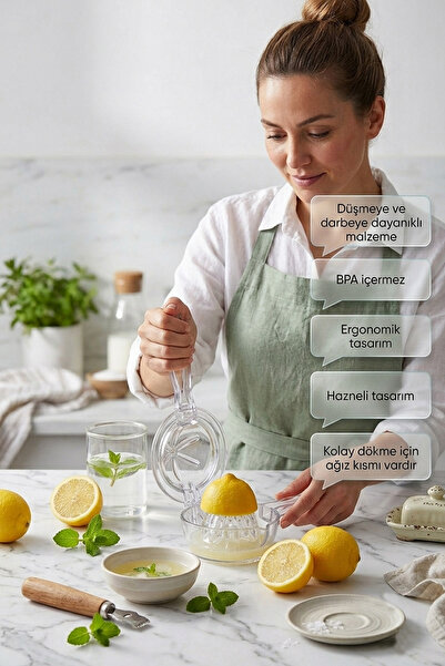 LİRAZON Şeffaf Hazneli Limon Sıkacağı Narenciye Sıkacağı Meyve Sıkacağı BPA İçermez Limon Sıkma Aparatı Ergonomik Tasarım