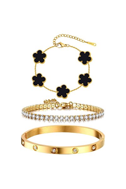 CCILIYC Womens Stackable Floral Gold Bracelets - 3Pcs 18K Gold Plated Bracele...