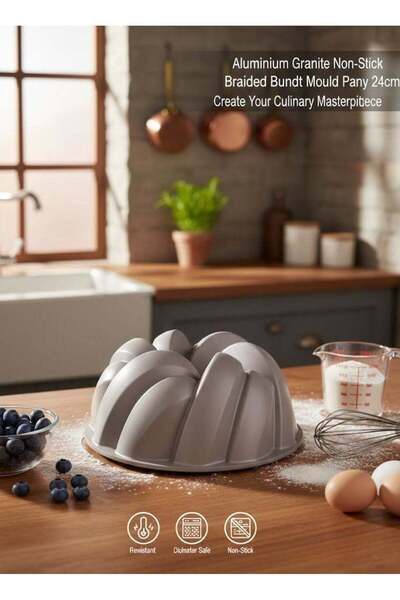 Procila Aluminium Granite Non-Stick Braided Bundt Mould Pan Grey 24cm