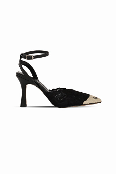 MY DERİ Monza Women's Lace Detailed Metal Toe Evening Dress Shoes B4703