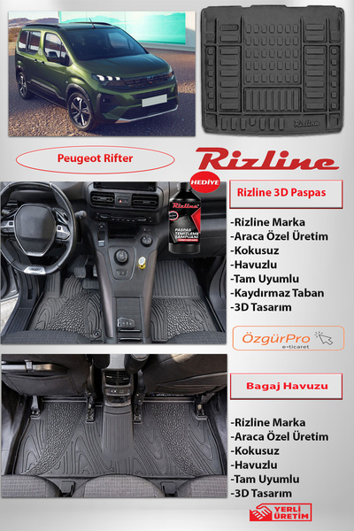 Rizline Peugeot Rifter 2019+ Premıum Paspas ve Premıum Bagaj Havuzu Set