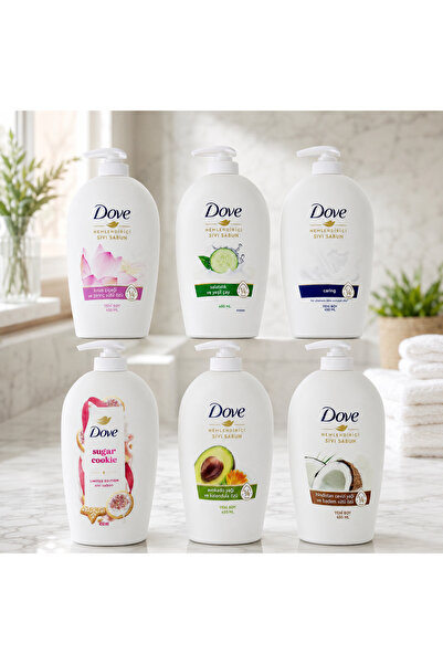 Dove Liquid Soap Set of 6 (56X 450 ml) Lotus - Cucumber/Green Tea-Caring-Suga...