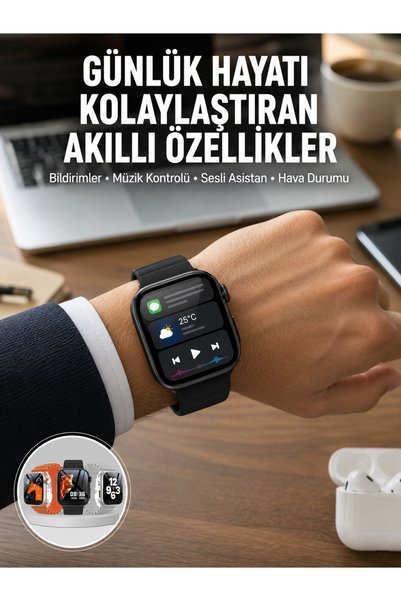 Hsc bilişim Yeni Nesil Akıllı Saat Müzik Dinleme Bildirim Görme Sesli Asistan...