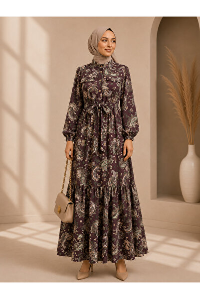 MODA BAŞAK YAZLIK DESENLİ MANGO KUMAŞ RAHAT KALIP ELBİSE