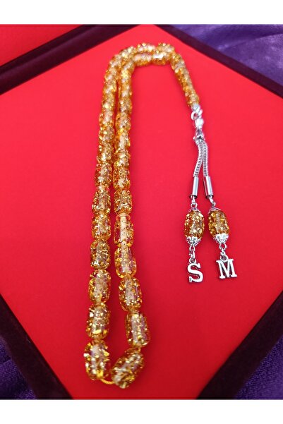 ESMEN Altın Parçacıklı Golden Rosary Tesbih Kişiye Özel Harfli Sertifikalı Ah...