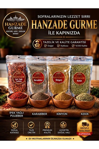 HANZADE GURME Dörtlü Mutfak Lezzet seti pul biber Karabiber Kimyon Kekik