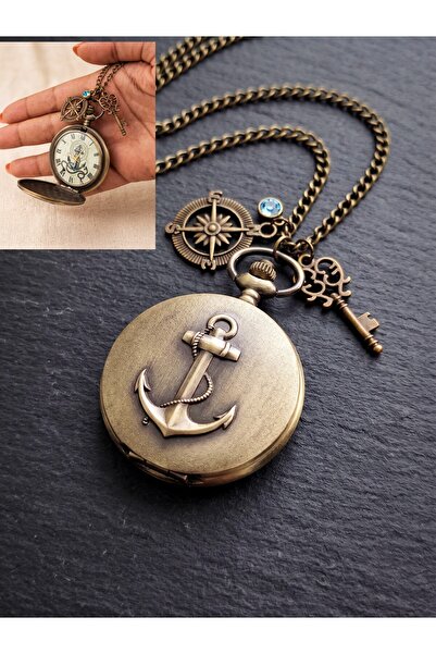 LADYMİRAGE Retro Anchor Embossed Chain Watch Necklace