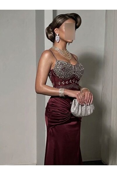 NUHAIRa Sheer Beaded and Crystal Embellished Evening Dress