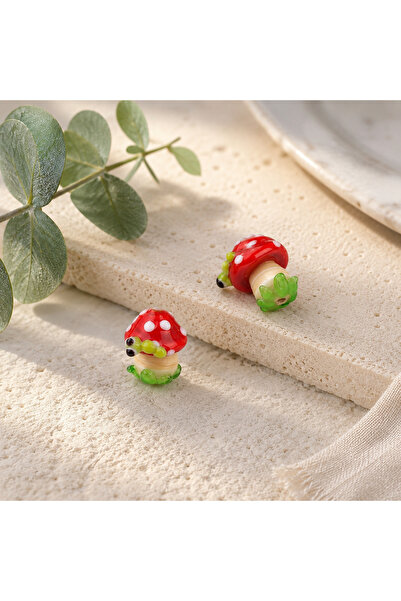 ADAMODART Handmade Murano Mushroom Caterpillar Beads (2 Pieces)
