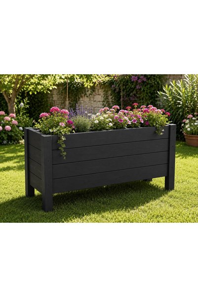 İlen Design Ahşap Membran Kaplamalı Ayaklı Dış Mekan Saksı 60x30x100