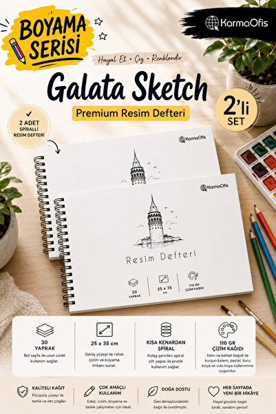 KarmaOfis Painting Series Spiral Drawing Notebook 25X35 cm 30 Sheets 110 Gr D...