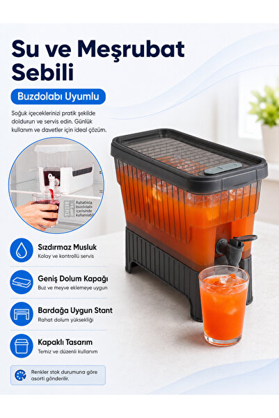 PooleMark Musluklu Buzdolabı Uyumlu İçecek Sebili Kapaklı Ayaklı Limonata Şer...