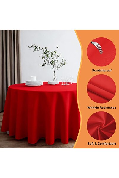 Meral Kurşun Collection Red Round Tablecloth |   Liquid Proof |   Linen |   C...