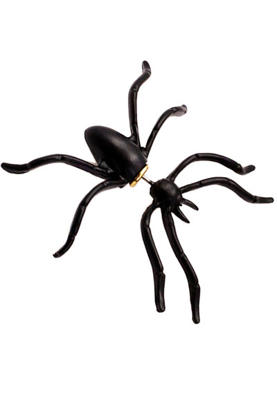 VeeShop Black punk earring, large spider passing through the ear