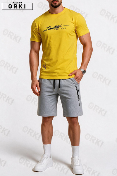 EFFRENATU Limited Edition Printed Cotton Fabric Unisex T-Shirt-Grey Shorts Set