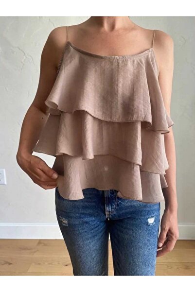 BEBE PLUS Strappy Ruffle Detail Blouse/Tank Top