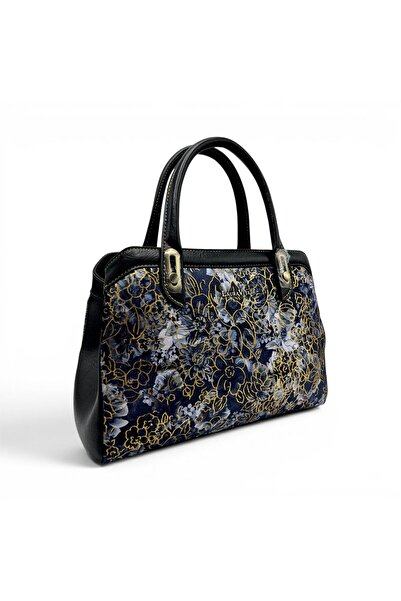 LAURA VITA ARAMIS 11 Noir Women’s Bag – Golden Floral Motifs, 30 × 25 × 10 cm