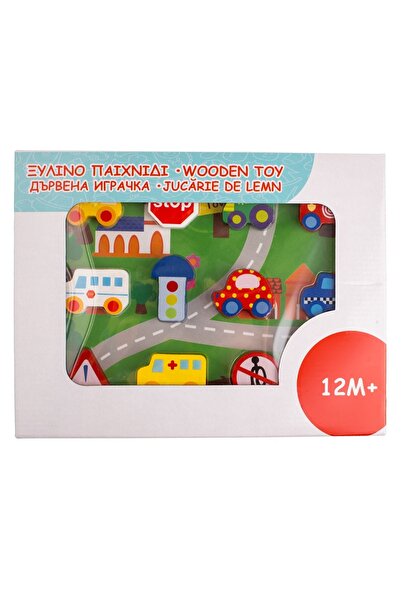 OEM Set de joacă 3D din lemn cu autostradă - 12 vehicule și indicatoare, 22x29cm