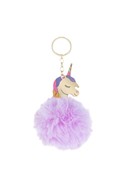 OEM Breloc Unicorn de 10cm - Inel Auriu și Pandantiv cu Bilă de Blană Lavandă