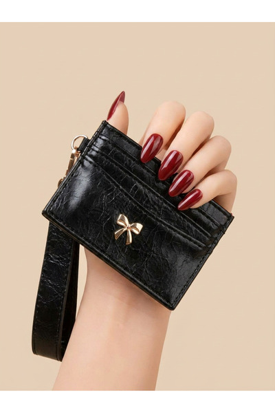 Çanta Trend 7-Compartment Women's Shiny Faux Leather Card Holder with Bow Det...