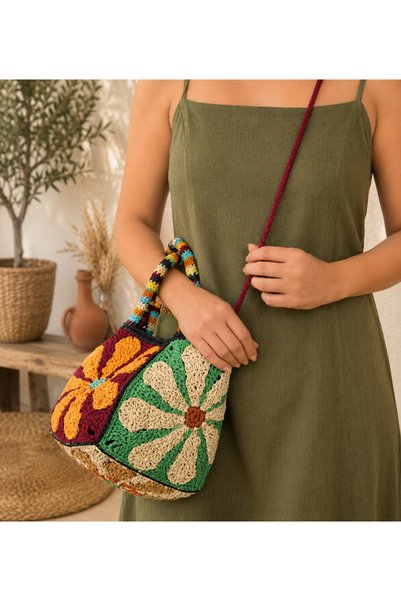 zümal tekstil tasarım Design Hand-Knitted Colorful Paper Rope Bag