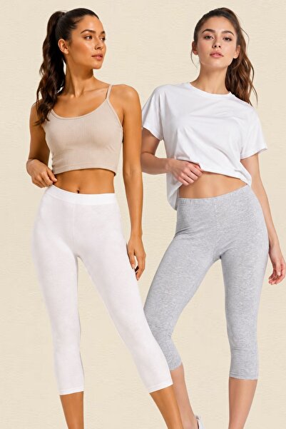 fevien 2-Piece Advantageous Women's Cotton Capri Leggings, Flexible High-Wais...