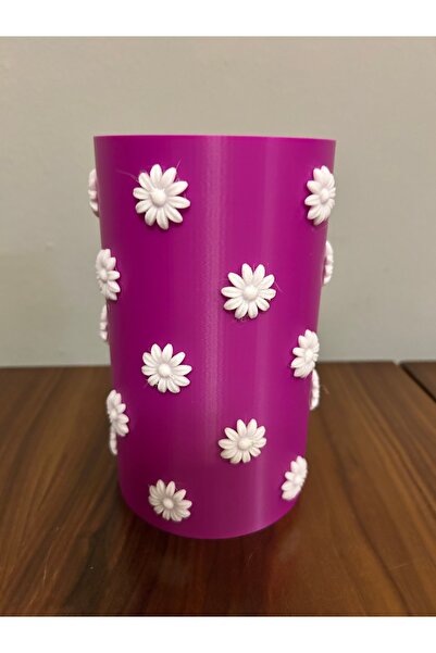 Dekoratif Vazo 17 cm 3D Baskı Plastik Mor Çiçekli Modern Çiçeklik