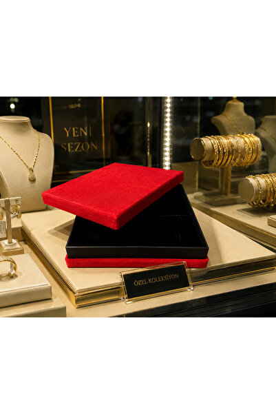 BOX ÇİFT KAPAKLI KIRMIZI KADİFE MÜCEVHER SETİ 20X20