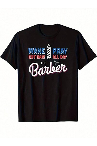 01THEONE تي شيرت برسومات "Wake Up & Pray Cut Hair All Day" هدية مضحكة للرجال،...