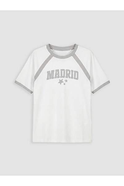 LC Waikiki Tricou de fete cu guler rotund și imprimeu Madrid