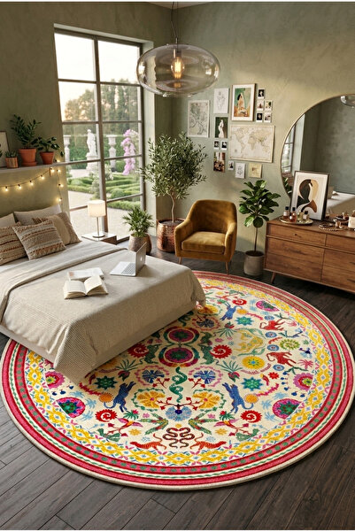 eco concept Mais Serisi Dijital Baskı Halı Renkli Yuvarlak Salon Halısı Yıkanabilir Kaymaz Taban Yolluk, Mutfak Halısı