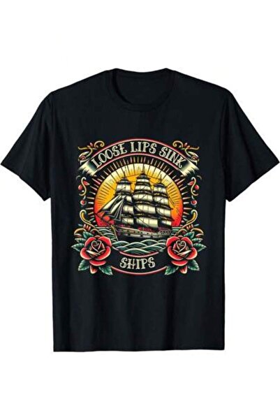 799 Loose Lips Sink Ships Traditional Nautical Tattoo T-ShirtMen's All-Purpos...