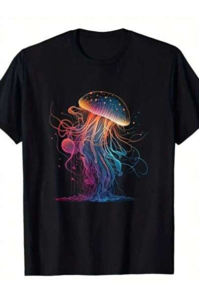 799 تي شيرت S Vibrant Jellyfish Ocean Scene T-Shirt -، تي شيرت برسومات نيون ج...