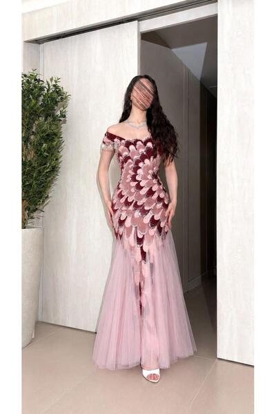 led style Rosa Evening Gown with Embroidery and 3D Flower Work