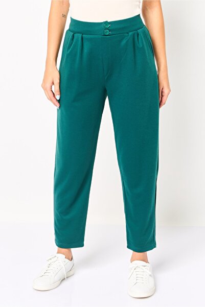 Trend Alaçatı Stili Women Regular Fit Solid Straight Leg Pants, Dark Green