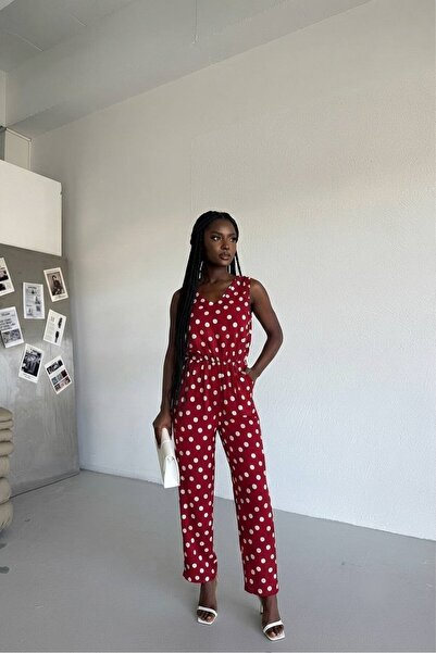 KAŞİHA Polka Dot Strappy Waist Elasticized Pocketed Wrinkled Fabric Women's J...