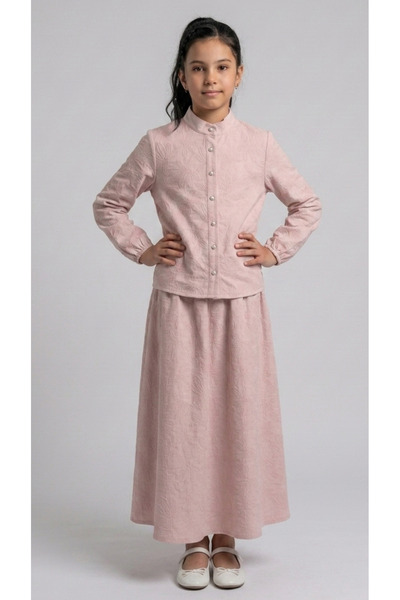 Pafim Girl's Viscose Shirt and Skirt Set, Embroidered Hijab Two-Piece Set, Ag...