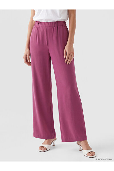 LC Waikiki Plum Color Elastic Waist Pleated Women's Fabric Trousers